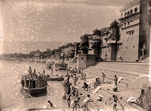 Photograph of people bathing in the Ganges
