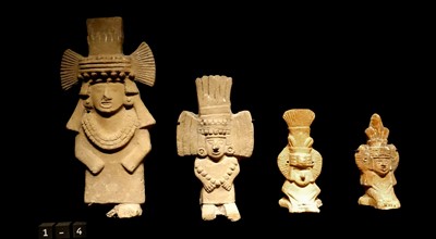 Stone figurines of Chalchiuhtlicue, Aztec Goddess of water, rivers, seas, streams, storms, and baptism, from Mexico