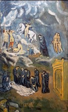 Painting titled 'Evocation The Burial of Casagemas' by Pablo Picasso