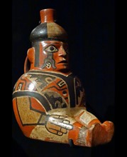 Andean Pre-Hispanic native: Tiwanaku culture painted wooden, drinking goblet;