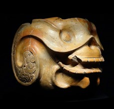 Mayan terracotta bowl in the shape of a death's head