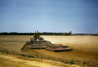 Harrowing a field with a diesel tractor USA 1942
