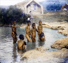 Maori boys bathing. Photographer William Henry Jackson.