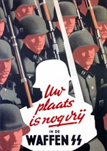 Nazi propaganda poster to recruit Dutch Waffen SS volunteers. 'Nazi; Your Place is Still Vacant in the Waffen SS' recruiting in the Netherlands, during World war Two. 1942