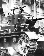 Republican tanks on the streets of a Spanish city during the Civil War. 1936