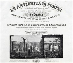 Title page illustration from a book of illustrations of the Roman ruins at Pompeii in Italy circa 1840