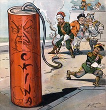 Political satire depicting the rulers of Germany, France, Austria, Japan, and John Bull