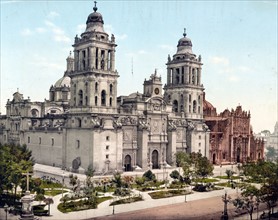 Photomechanical print of the Mexico City Metropolitan Cathedral