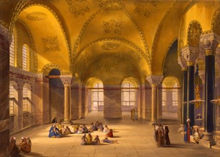 Colour lithograph of the interior of gynaeceum of Ayasofya Mosque