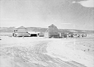 Photographic print of a Japanese village built for nuclear testing at the US Air Force Nevada Test Site