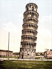 Vintage photomechanical print of The Leaning Tower of Pisa
