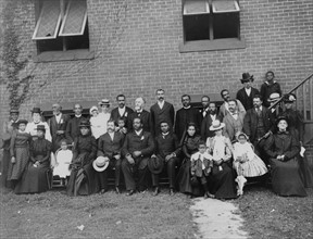 Members of the First Congregational Church, Atlanta, Georgia, posed outside the brick church.