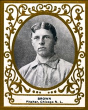Three Finger Brown, Chicago Cubs, baseball card portrait