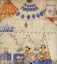 Mongol prince studying the Koran. Illustration of Rashid-ad-Din's Jami at-tawarikh.