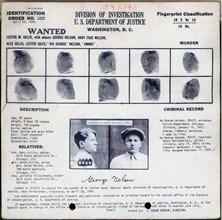 Fingerprints and photo of Lester Joseph Gillis (December 6, 1908 - November 27, 1934), knows under the pseudonym George Nelson, was a bank robber and murderer in the 1930's.
