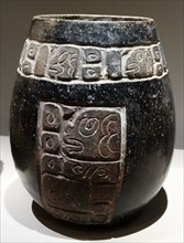 Mayan ceramic Vase, with embossed Glyphs 600-900AD
