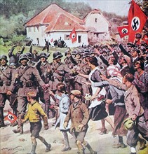 German soldiers enter the Sudeten land in 1938.