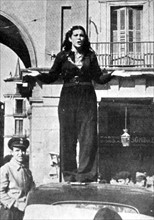 Spanish Civil War Republican militia female guard addressing a crowd in Madrid 1935