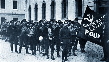 POUM militia guards the Headquarters of the POUM in Barcelona 1936.