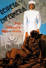 Government propaganda poster about the heroic role of nurses during the Spanish Civil War