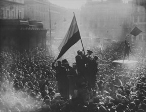 Crowds gather to celebrate the proclamation of the Second Republic, Spanish, April 14th, 1931
