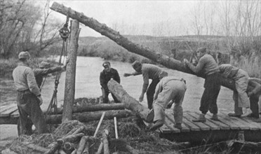 Republican soldiers build a bridge during the Spanish civil war