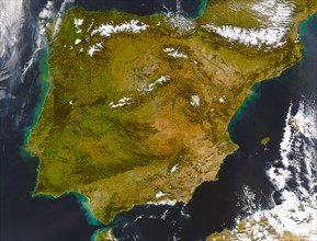 Iberian Peninsula (satellite image) showing Spain and Portugal.