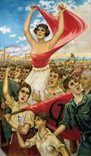 propaganda illustration depicting a rally during the Spanish Civil War