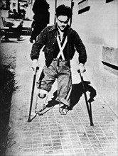 amputee war veteran, in a Spanish street during the Spanish Civil War