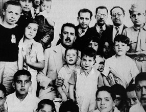 refugee children are received by President Cardenas of Mexico, during the Spanish Civil War