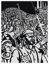 Drawing of soldiers by the Spanish civil war artist, Francisco Mateos