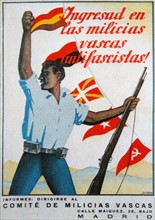 Join the anti-fascist militias recruitment poster, during the Spanish Civil War