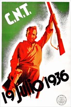 C.N.T. poster commemorates the Spanish Civil War began.