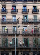 Façade of apartments with mannequins, Barcelona, Spain