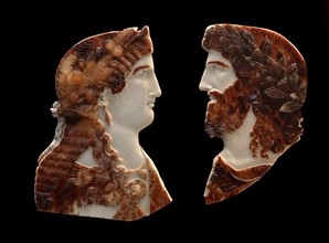 Sardonyx cameo busts of two members of the Roman Imperial family, depicted as Jupiter