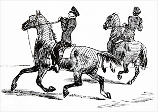 19th century equestrian riders in practice. Illustration by Randolph Caldecott 1895
