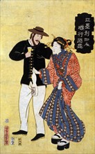 American man and Japanese courtesan