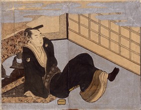 Print shows a man reclining