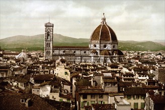 Duomo Cathedral, panoramic view from Vecchio Palace, Florence, Italy 1890