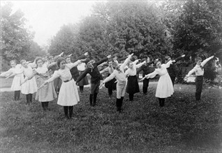 School children exercising on lawn, Washington, D.C.