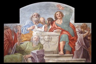 Fresco titled 'Apostles around the empty tomb' by Annibale Carracci