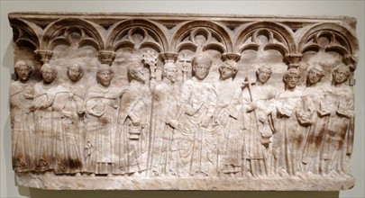 Carved alabaster depicting a funerary scene