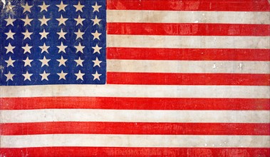 American flag celebrates the spirit of reunification in the heady days after the Civil War, 1867.