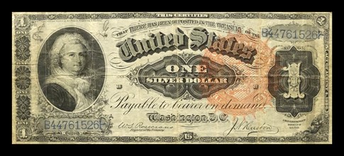 Silver certificate banknote, USA, 1886.