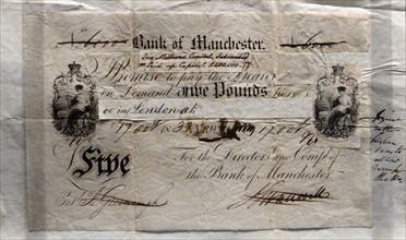 Five Pound Banknote from English city of Manchester 1833