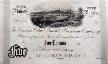 Five Pound Banknote from English city of Carlisle 1833