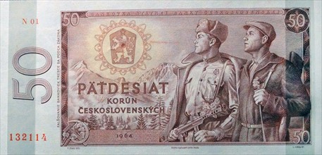 50 Korun banknote; issued in the Czechoslovak Socialist Republic in the 1960s