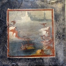 Roman fresco panel from a painted wall: Ulysses resists the songs of the Sirens