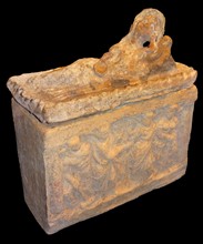 Terracotta cinerary urn, with a figure of a reclining woman; Etruscan, 100-50 BC From Chiusi