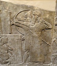 Wall frieze depicting archers in battle. Assyrian, about 865-860 BC From Nimrud, Iraq.